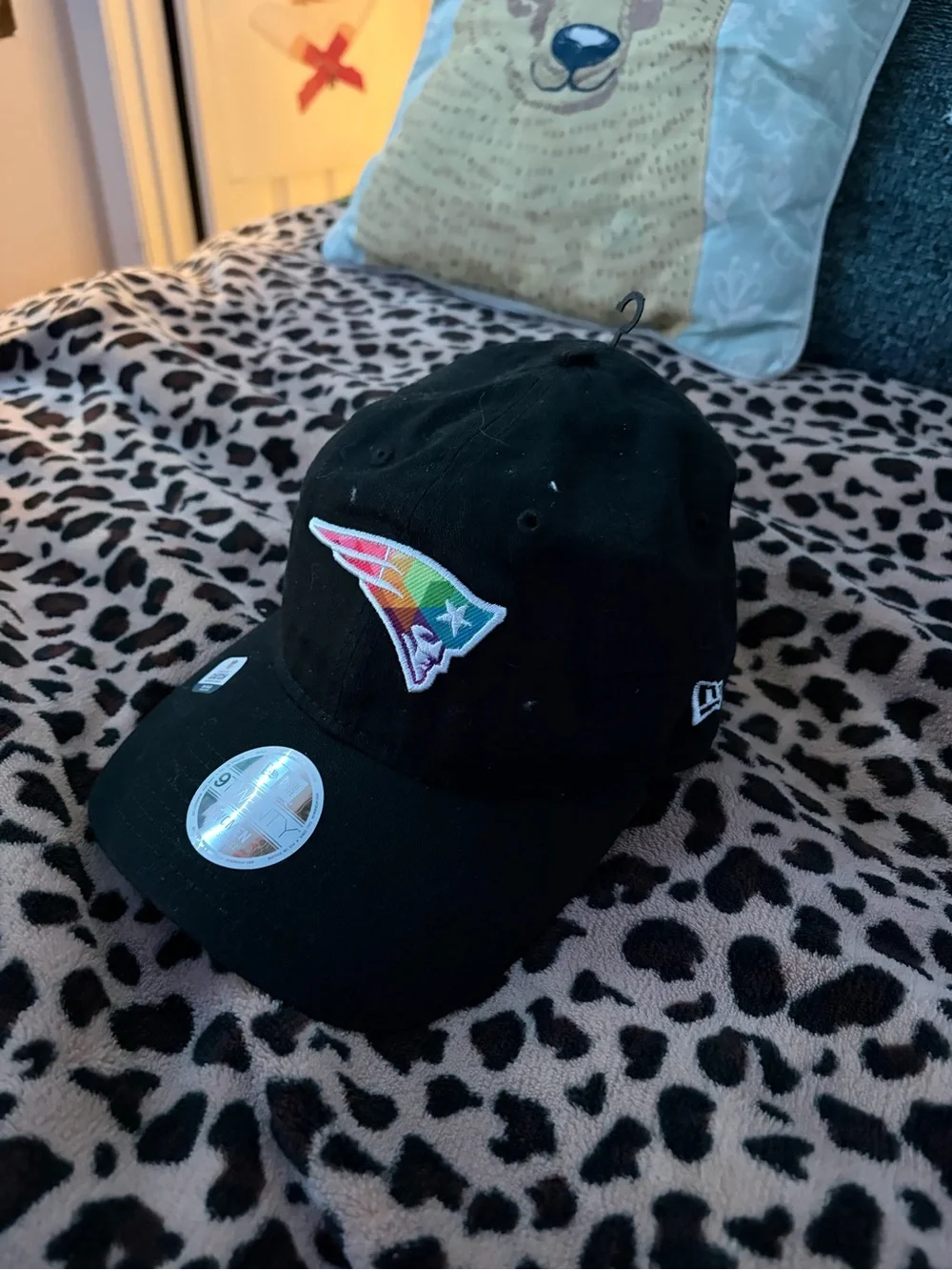 New England Black Baseball Cap with Rainbow Patriot Logo
